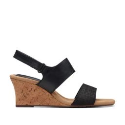 Clarks Women's Kyarra Faye Black Back Strap Wedges-image-101