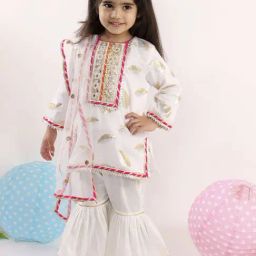 Little Bansi Kids White Cotton Embroidered Suit Set-image-35