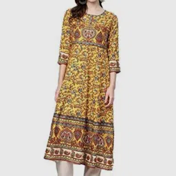 YASH GALLERY Mustard Printed Flared Kurta-image-18