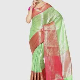Banarasi Silk Works Green & Pink Woven Saree With Unstitched Blouse-picture-35