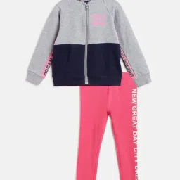 Chicco Kids Grey & Pink Printed Full Sleeves Jacket Set-6