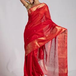 Unnati Silks Red Woven Saree With Unstitched Blouse-image-20
