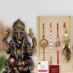 eCraftIndia Assorted Multicolor Rakhi with Lord Ganesha Idol-image-90