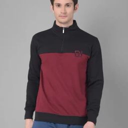 Force NXT Maroon Cotton Regular fit Colorblock Sweatshirt-98