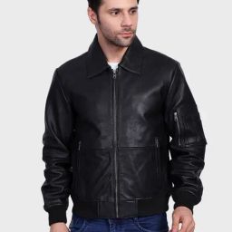 Justanned Black Solid Leather Jacket-image-87