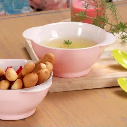 Duralex 'Lys' Light Pink & White Glass 16.5 cm Bowl With Handle (0.51 L) - Set of 3 image 1