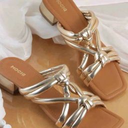 Mochi Women's Gold Cross Strap Sandals-image-47