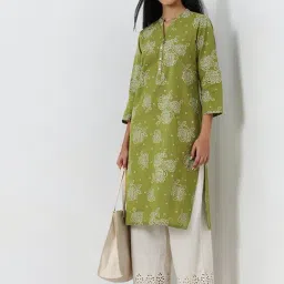 Utsa by Westside Green Bandhani Printed Straight Cotton Kurta-image-29