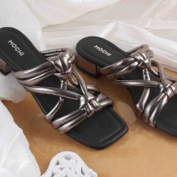 Mochi Women's Gun Metal Cross Strap Sandals-image-68