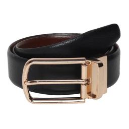 Teakwood Leathers Black & Brown Textured Leather Formal Reversible Belt-image-90