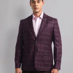 Ad By Arvind Maroon Regular Fit Checks Blazer-image-25