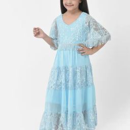 Eavan Kids Turquoise Self Design Maxi Dress-image-23