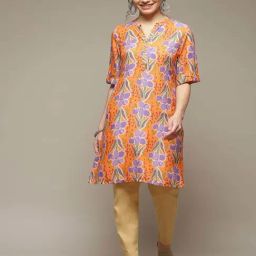 Rangriti Orange Printed Straight Kurta-image-67