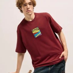 The Bear House Red Cotton Oversized Print T-Shirt-image-63