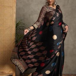 Saree Mall Black Crepe Self Saree with Blouse Piece-image-32