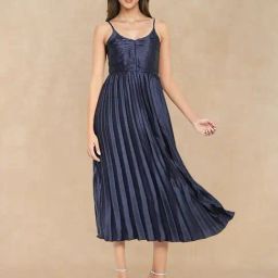RAREISM Navy Polyester Solid Sleeveless Dress-image-17