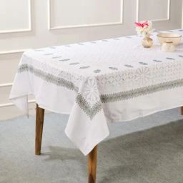 Fabindia Sangam White Cotton Appliqued Table Cloth (8 Seater)-14