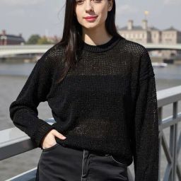 Bewakoof Black Loose Fit Self Design Sweater-image-54