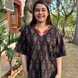 Sanskritam Ethnic Motifs Printed V-Neck Kantha Work Pure Cotton Kantha Work Kurti-image-2
