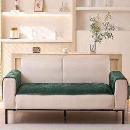 HOUSE OF QUIRK Green Leaves Pattern Velvet 2 Seater 2Pcs Armrest & 1Pc Sofa Cover Set-image-72