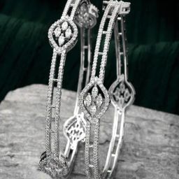 Karatcart American Diamond Studded Silver Tone Bangles for Women Set of 2-34