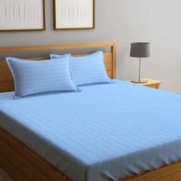 Klotthe Skyblue Cotton Blend 300 TC Double Bedsheet With 2 Pillow Covers-image-88