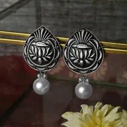 Teejh Ethnic Rithanya Silver Oxidized Drop Earrings-image-35