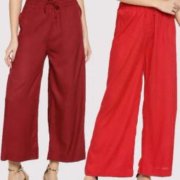 TWIN BIRDS Red & Maroon Mid Rise Palazzos - Pack Of 2-picture-28