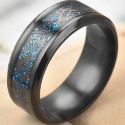 Peora Black Tungsten Carbide Silvering Celtic Dragon Blue Carbon Fibre Band Finger Ring-image-15
