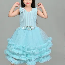 Zenat Girls Layered Net Fit & Flare Dress-image-99