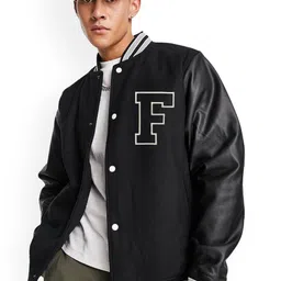 Be Savage Men Striped Fleece Windcheater and Water Resistant Leather Jacket-image-56