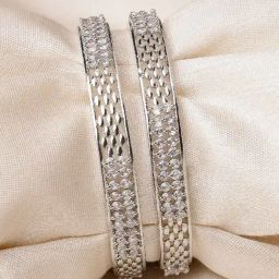 Karatcart Silver Plated American Diamond Studded Bangles for Women Set of 2-10