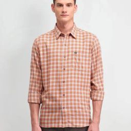 Arrow Sport Orange Cotton Slim Fit Checks Shirt-picture-16