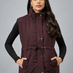 CLUB YORK Wine Polyester Solid Sleeveless Jacket-picture-25