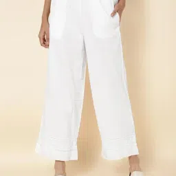 Fabindia White Cotton Embroidered Palazzos-image-17
