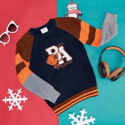 Pantaloons Junior Kids Navy & Brown Printed Full Sleeves Sweater-image-47