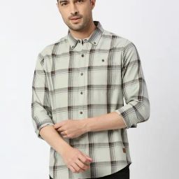 Thomas Scott Light Grey Slim Fit Check Cotton Shirt-image-69