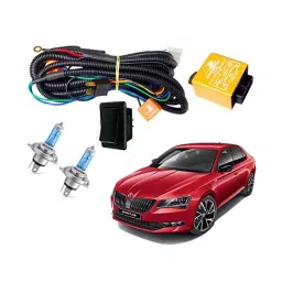 Auto Pearl Phoenix Headlamp Wiring Harness Kit with Relay, Switch and Halonix H4 12V Halogen Bulb for Superb 2019, Set of 2-7