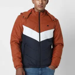 Peter England Orange Regular Fit Quilted Hooded Jacket-image-19