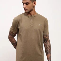 showoffff Showoff Olive Cotton Slim Fit Henley T-Shirt-picture-46