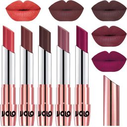 VOLO Set Of 5 Creme Matte Lipstick-3.5g Each-Peach- Coffee- Chocolate-Plum-Magenta-18
