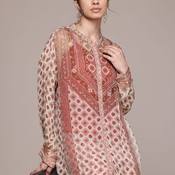 Ritu Kumar Ethnic Motifs Printed Longline Shirt & Palazzos Co-Ord Set-picture-18