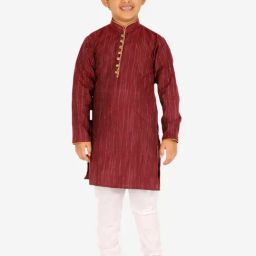 Pro-Ethic Style Developer Kids Maroon & White Printed Full Sleeves Kurta with Pyjamas-image-30