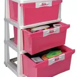 Nilkamal Chester 23 Plastic 3 Drawer Storage Cabinet Cream and Pink-image-0