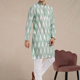 SKAVIJ Men Printed Regular Pure Cotton Kurta with Pyjamas image 3