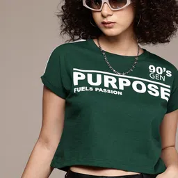 The Roadster Life Co. Typography Printed Extended Sleeves Boxy Crop T-shirt-image-83