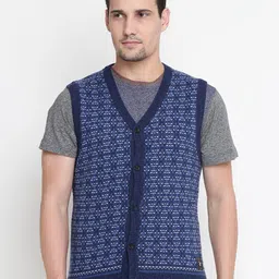 U.S. Polo Assn. Men Blue Patterned Sleeveless Cardigan-picture-33