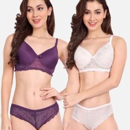 FIMS: Fashion is my Style White & Purple Lace Work Lingerie Set - Pack Of 2-picture-10