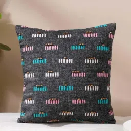 Nestasia Premium Quality Black Adria Threadwork Beaded Jute Fabric Made Cushion Cover (16 X 16 Inch)-image-11