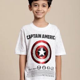 Kidsville Captain America Printed White Tshirt For Boys-image-59